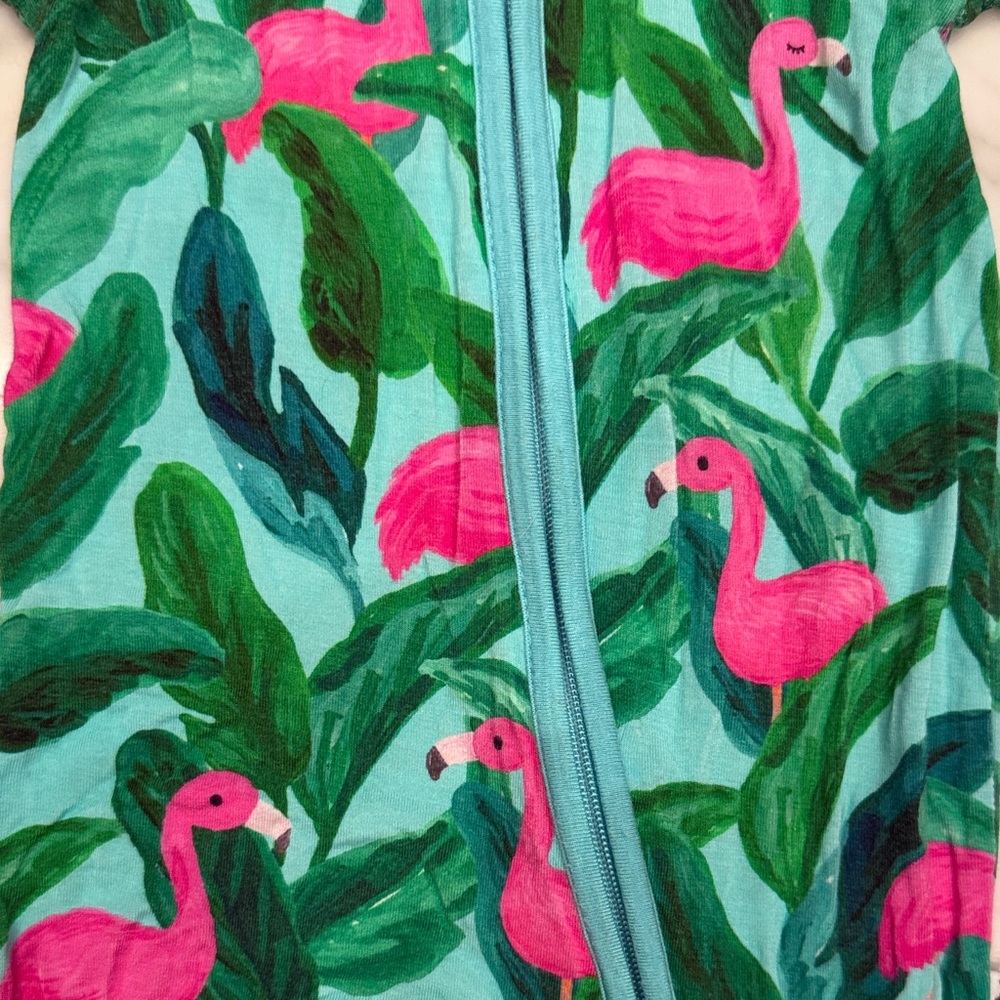 Little Sleepies Pink Flamingo Print Footed One-Piece - Teal - Picture 2 of 3
